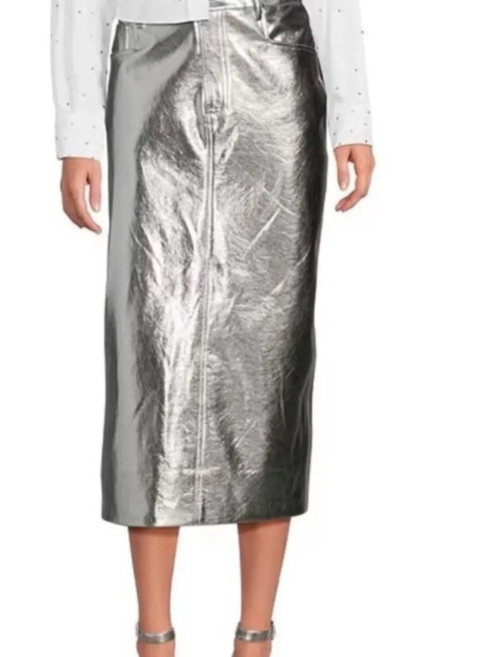 Gianni Bini Metallic Silver High-Shine Pencil Skirt